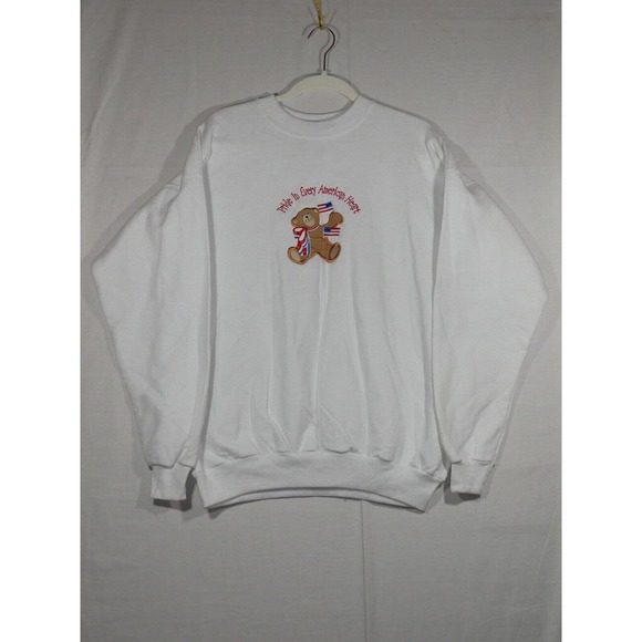 Vtg MC Energy Sportswear Sweatshirt Womens L White Embroidered USA Teddy Bear - Picture 1 of 11